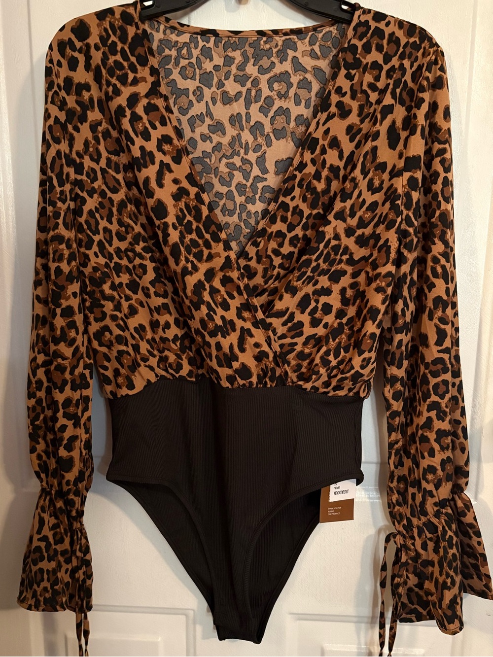 NWT Leopard Print Long Sleeve One-Piece Bodysuit - Brown/Black - Picture 2 of 8